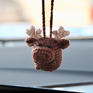 Crochet moose car hanging view mirror charm