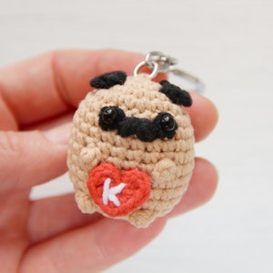 Plush pug initial dog keychain