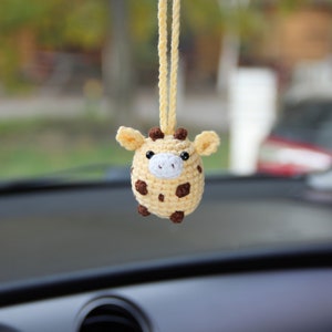 Giraffe car charm hanging crochet Rear view mirror cute car