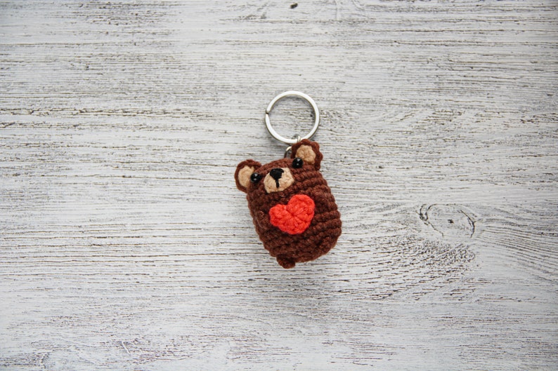 Tiny crochet bear soft animal keychain