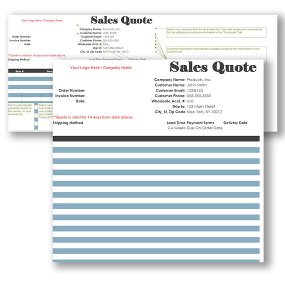 sales quote form simple to use order form document for your business with product customer list built in instant download sales quote form