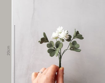 Mini Felt clover flower bouquet, Wedding favors, Artificial flower Flour leave clover, Good luck décor Housewarming gift, Mini flower garden
