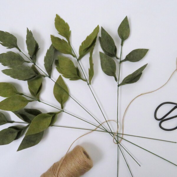 Artificial single greenery stem, Rustic wedding bouquet, Felt leaves Bouquet arrangement, Artificial greenery leaves, Simple bouquet