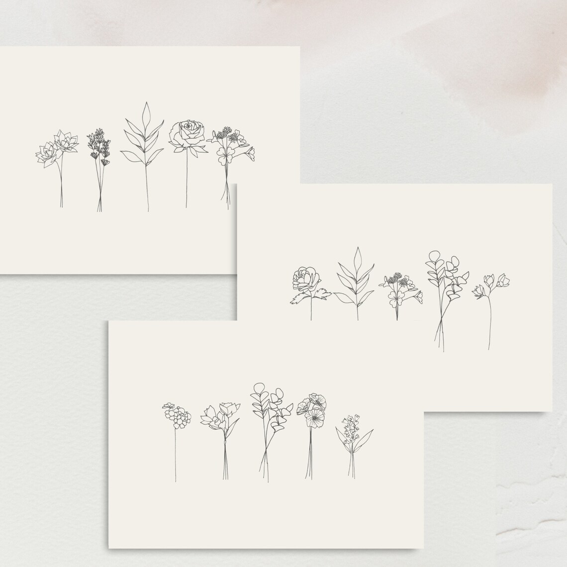 Botanical Prints Minimalist Note Card Set of 3 - Etsy