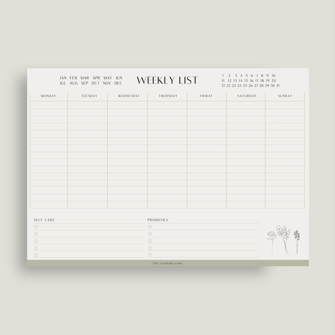 Weekly Planner Notepad A4 Landscape, Botanical Print Minimal Office ...