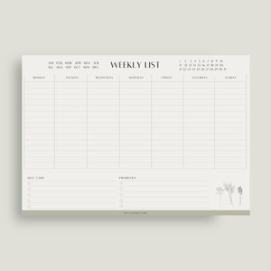 Weekly planner notepad A4 Landscape, Botanical print minimal Office desk accessories, Self-care journal notepad 画像 1