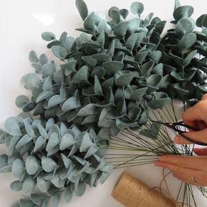 Artificial single eucalyptus stem, Eucalyptus wedding bouquet, Felt eucalyptus bouquet arrangement, Greenery stem, Minimalist décor gift