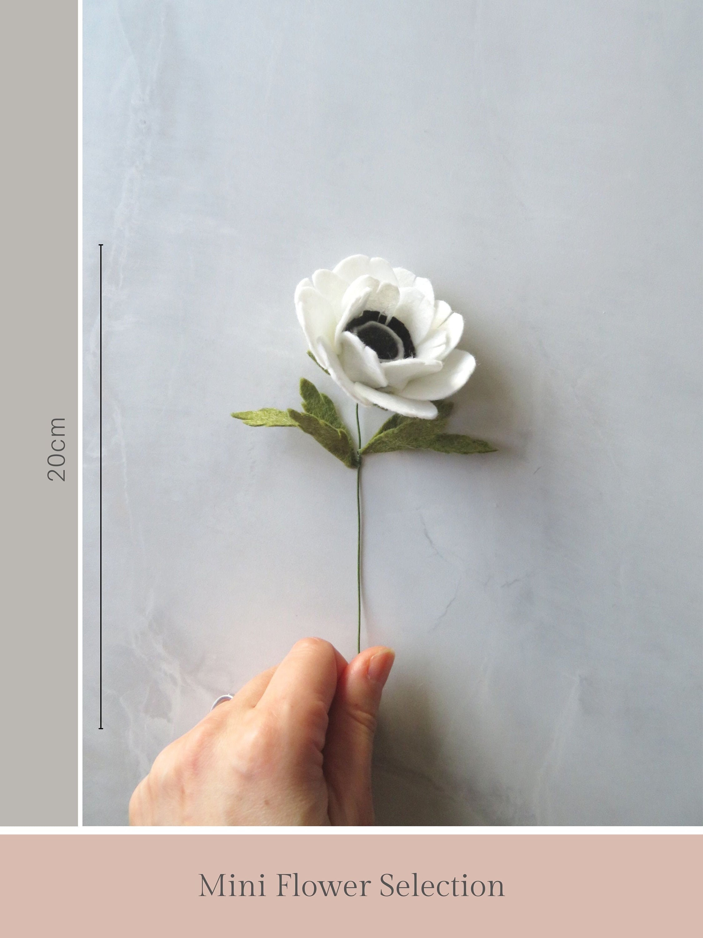 Mini Anémone Feutre Fleur Tige Unique, Cadeau Du 2E Anniversaire Pour Elle, Fleurs de Mariage Artifi