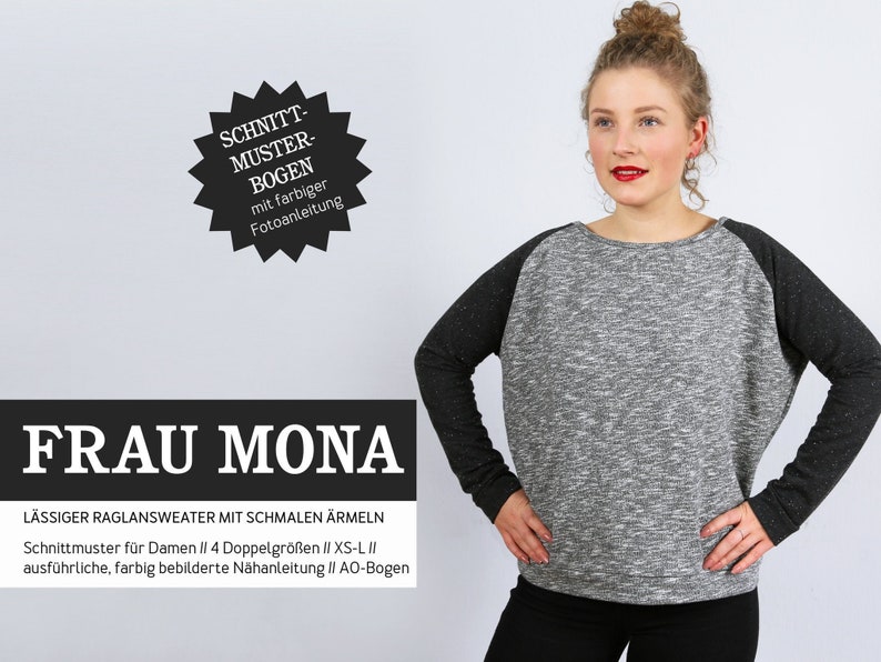 Schnittmuster Damen Schnittreif Frau Mona Raglansweater Bild 1