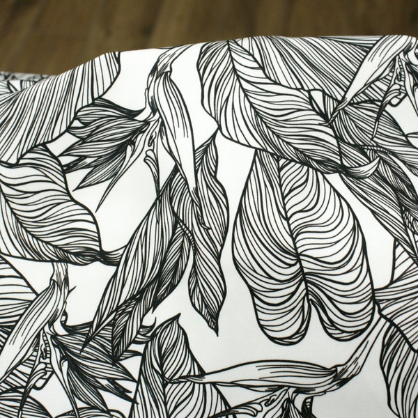 Cotton fabric with elastane // Big Leaves // Black White
