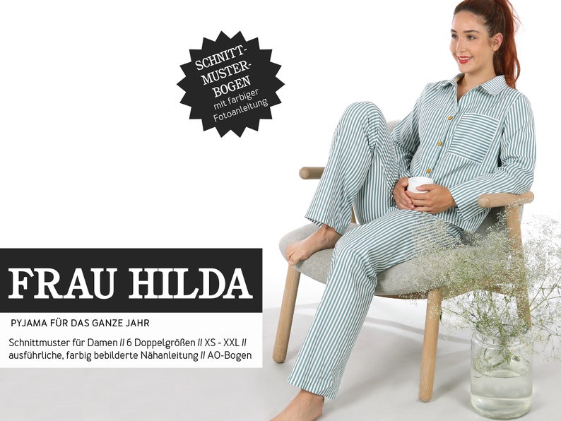 Sewing pattern women ready to cut Mrs. Hilda pajamas image 1
