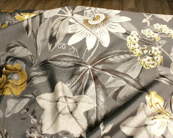 Velours - Tissu d’intérieur - Tissu décoratif - Passiflora - Charbon de bois