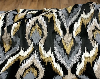 Velvet Embroidered - Interior Fabric - Decorative Fabric - Velluto - Nero