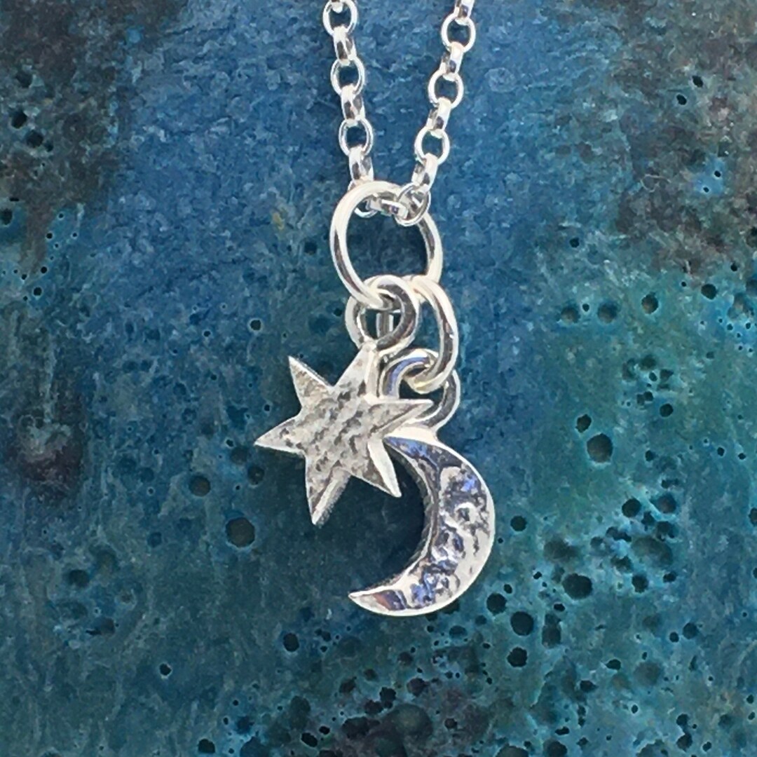 Recycled Silver Star and Moon Pendant, Celestial Necklace - Etsy
