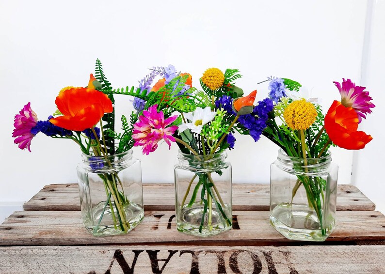 Jam Jar of Bright Faux Flowers in Faux Water Etsy UK