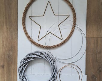 DIY Wreath Frames – Willow Rope, Wire Star, Hoops (35cm, 25cm, 15cm)