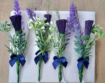 Thistle wildflower buttonholes set of 4 - artificial heather bouttonieres
