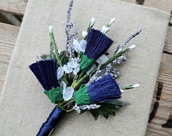 Thistle & Heather Boutonniere - Scottish Wedding Corsage