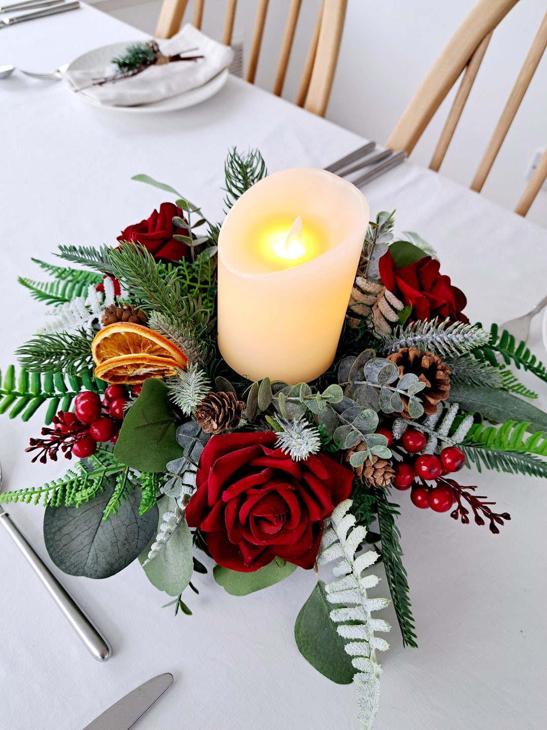 Artificial Christmas Table Centerpiece Foliage With Cones Etsy