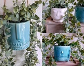 Face plant pots with trailing faux eucalyptus - hanging or table top