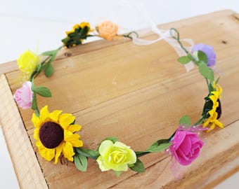 Faux Flower Crown: Bridal Festival, Party, Boho Headwear hen do bright flower mix