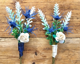 Scottish thistle, heather & rose buttonhole