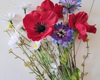 Wildflower bunch - faux flowers garden wildflowers poppy daisy cornflower 30cm