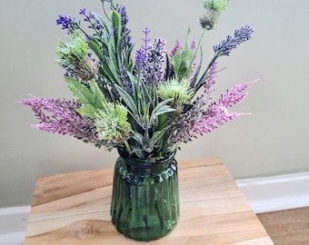 Scottish flowers vase arrangement - faux thistles and heather