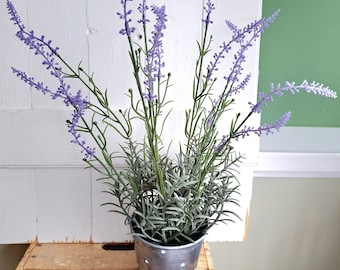 Artificial lavender plant in polka dot mini bucket