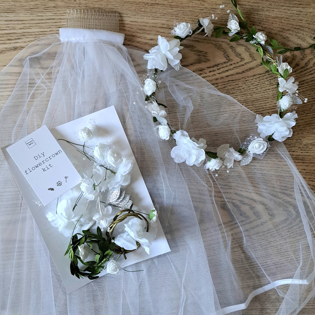 DIY Bridal Flowercrown Kit With Veil Custom Headpiece Kit - Etsy