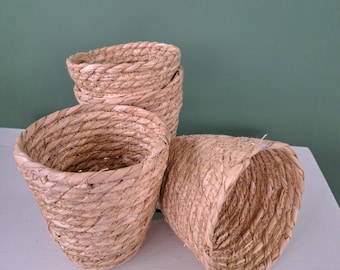 Natural woven basket planter