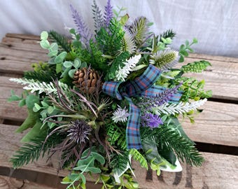Scottish Thistle posy Centerpiece New Year Burns Table Decor faux flower arrangement