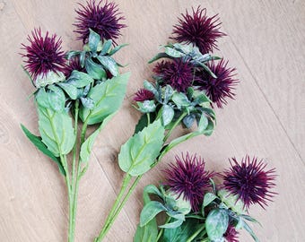 Faux Burgundy Thistle Stem – Realistic Scottish Wildflower Arrangement (55cm)