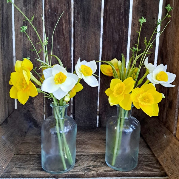 Mini bottle of faux daffodils