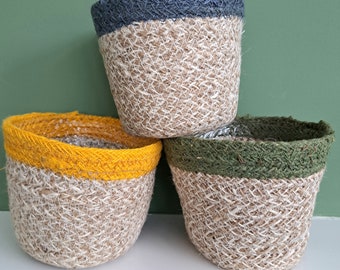 Basket plant pot in green or ecru