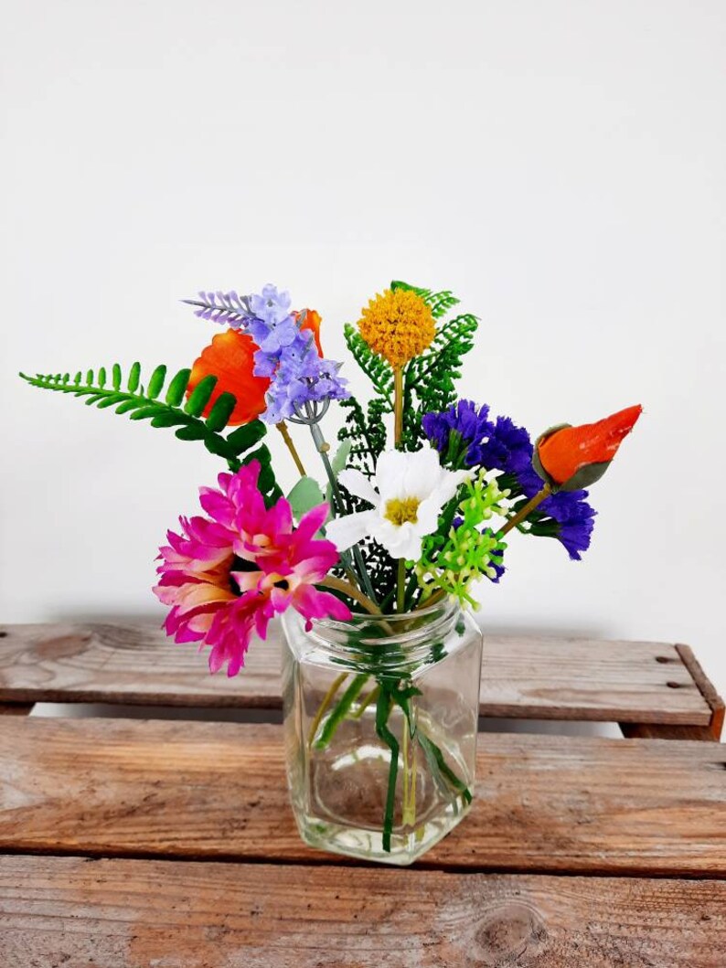 Jam Jar of Bright Faux Flowers in Faux Water Etsy UK