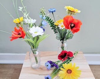 Artificial Wildflower Bunch – Poppies, Daisies, Mixed Blooms Home Decor