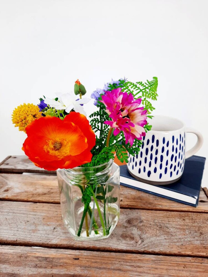 Jam Jar of Bright Faux Flowers in Faux Water Etsy UK