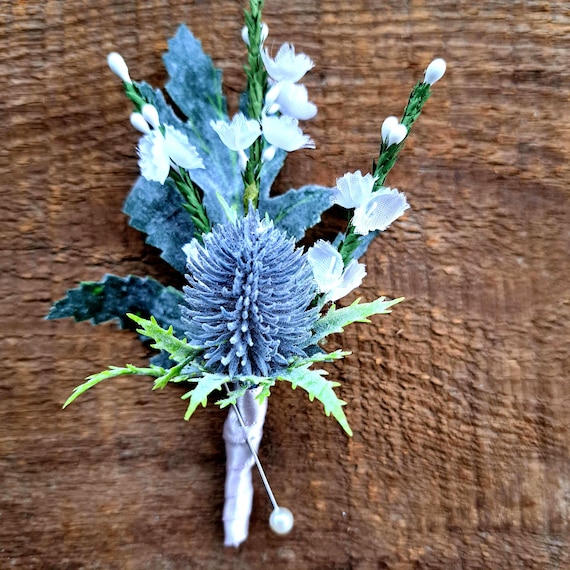 Distel & Heide Hochzeit Knopfloch künstliche Bräutigam Blume