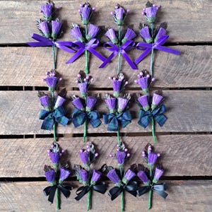 Lot de 4 boutonnières chardon artificielles avec choix de ruban
