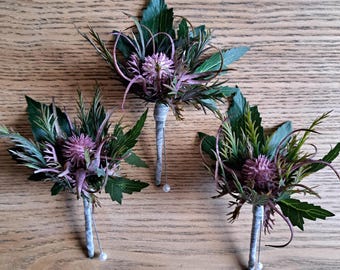 Mauve thistle buttonhole or corsage - artificial flower