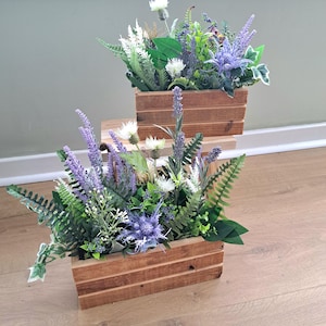 Scottish wildflower wooden planter box - faux thistles and heather centerpiece