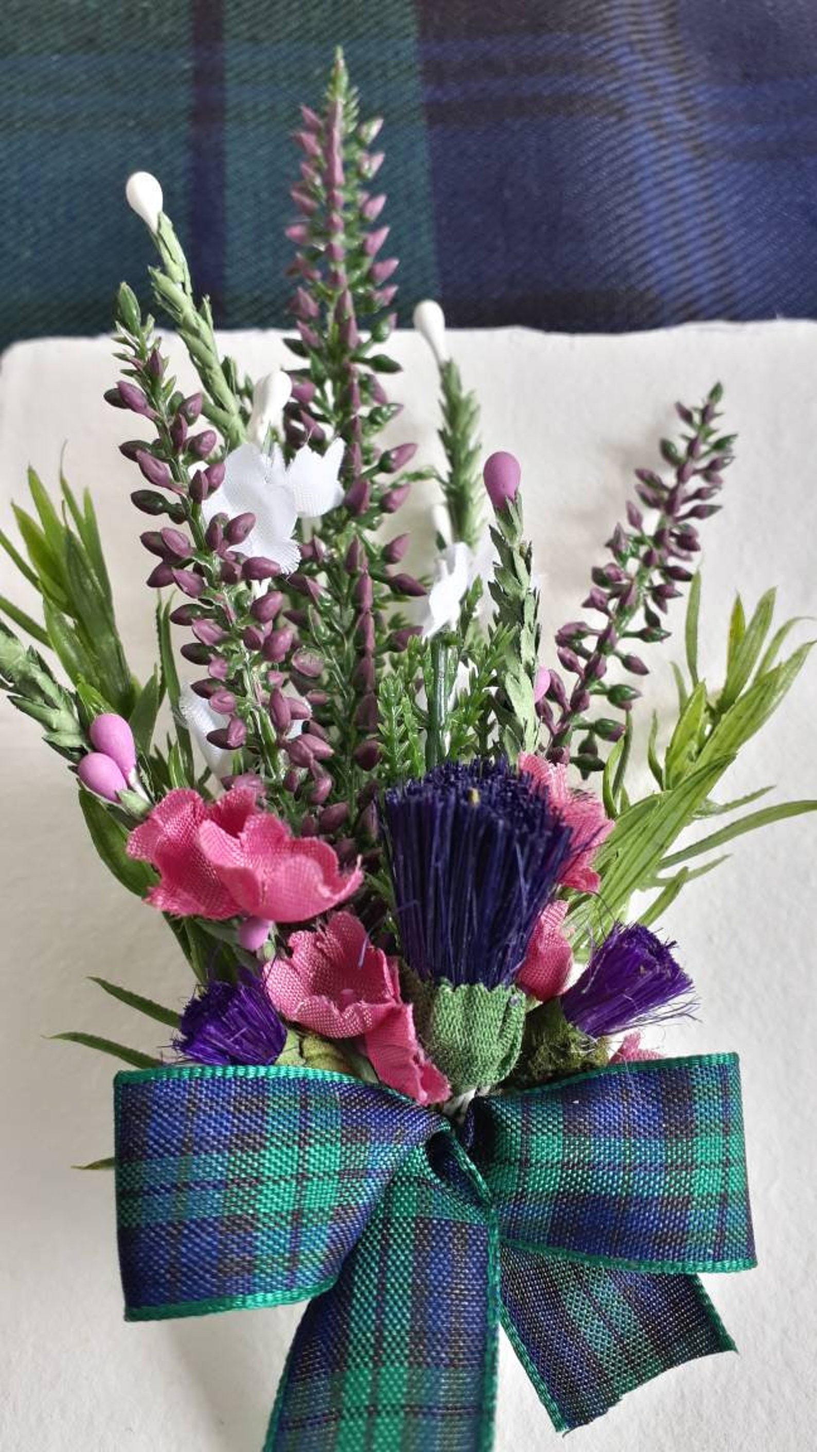 Scottish thistle & heather buttonhole plain or tartan ribbon Etsy