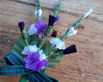 Childs Scottish thistle & heather buttonhole artificial