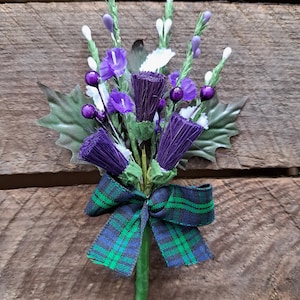 Scottish thistle & heather buttonhole