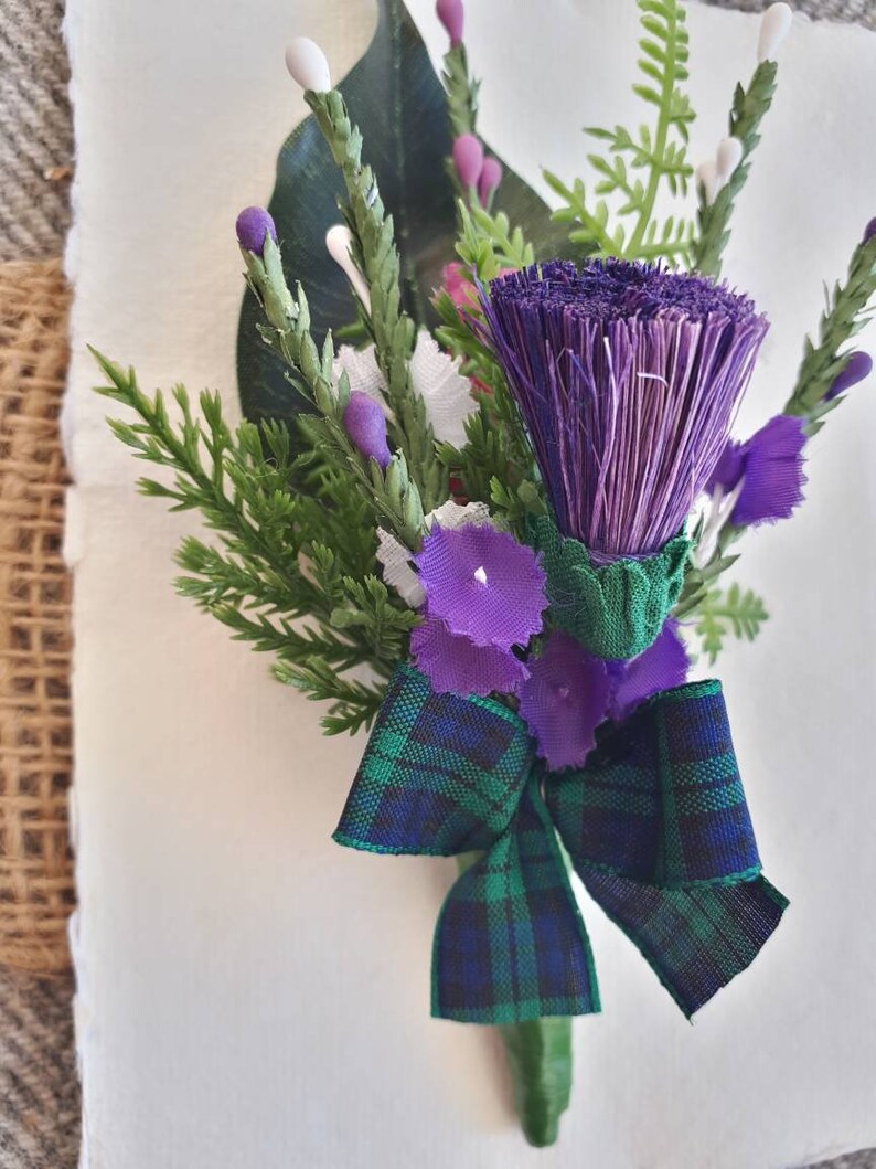 Scottish thistle and heather artificial buttonhole black Etsy