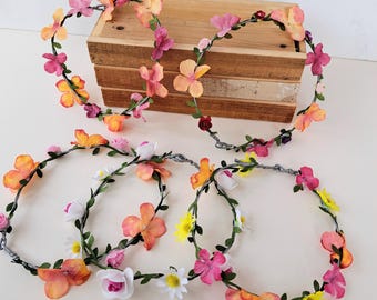 Set of 5 Faux Flower Crowns: Festival, Party, Boho Headwear Choice