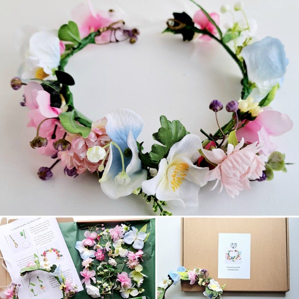 Flower crown kit Summer days pastel artificial flowers