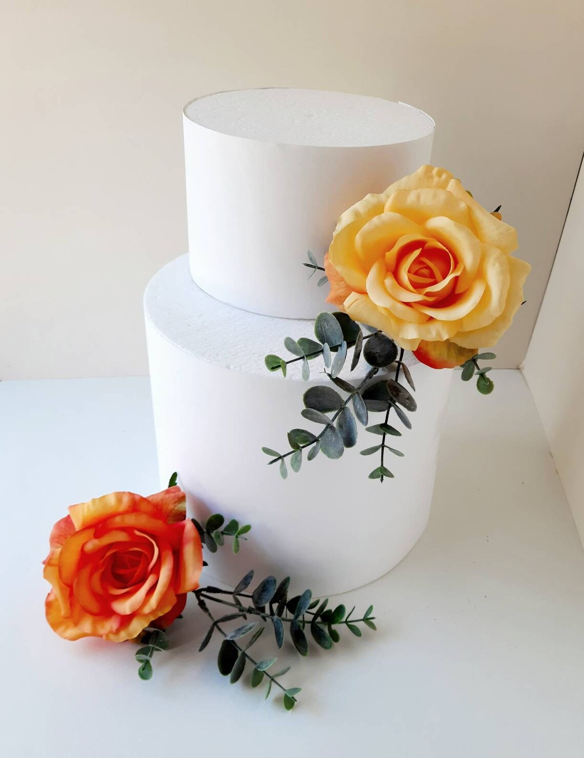 Faux Rose and Eucalyptus Cake Spray Orange or Yellow Etsy UK