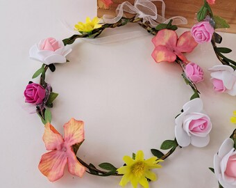 Set of 5 Faux Flower Crowns: Festival, Party, Boho Headwear hen do